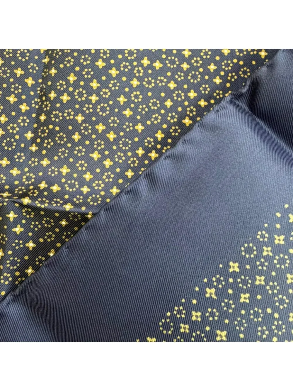 Hermes Silk 100% Petit Carre 45 Gavroche All Over Pattern Scarf Navy Yellow